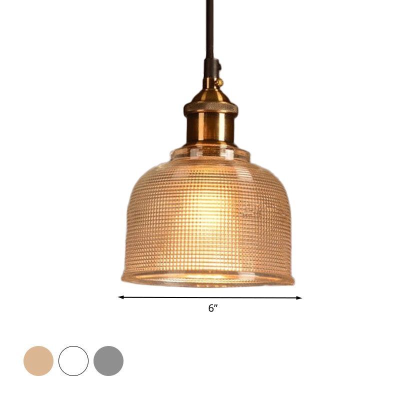 Ridged Glass Pendant Light - Traditional Cup Shape For Balcony And Kitchen