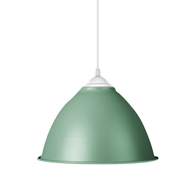 1-Light Industrial Dome Pendant Light In Frosted Green/Yellow For Dining Room - Aluminum Ceiling