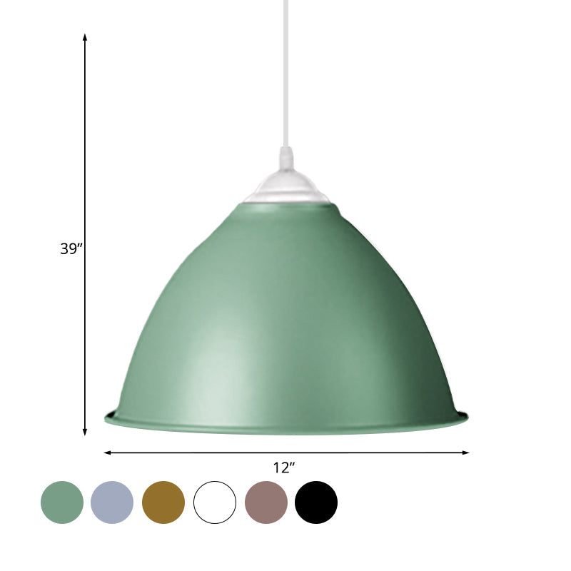 1-Light Industrial Dome Pendant Light In Frosted Green/Yellow For Dining Room - Aluminum Ceiling