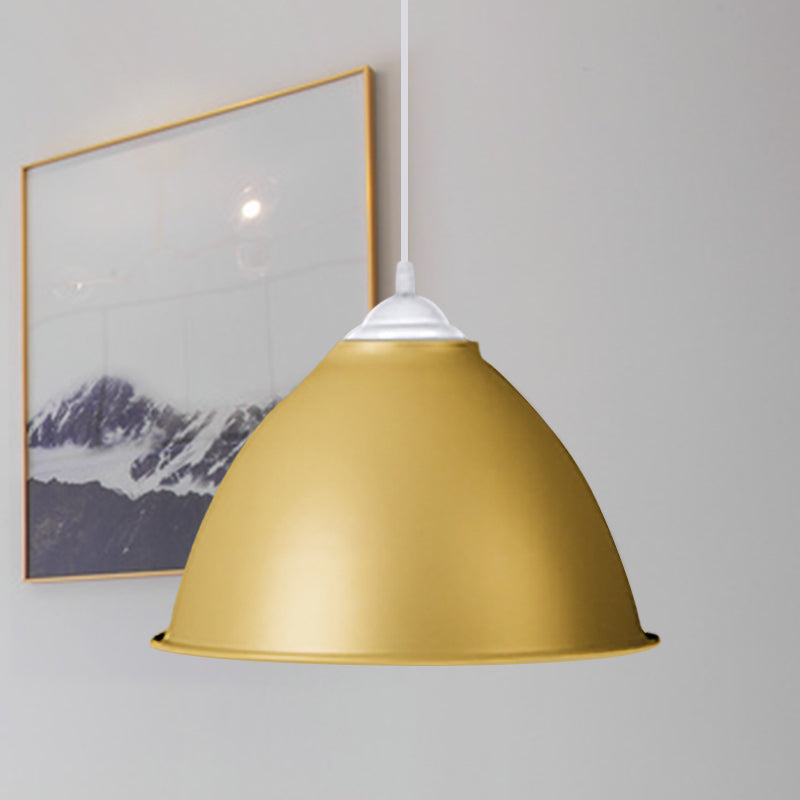 1-Light Industrial Dome Pendant Light In Frosted Green/Yellow For Dining Room - Aluminum Ceiling