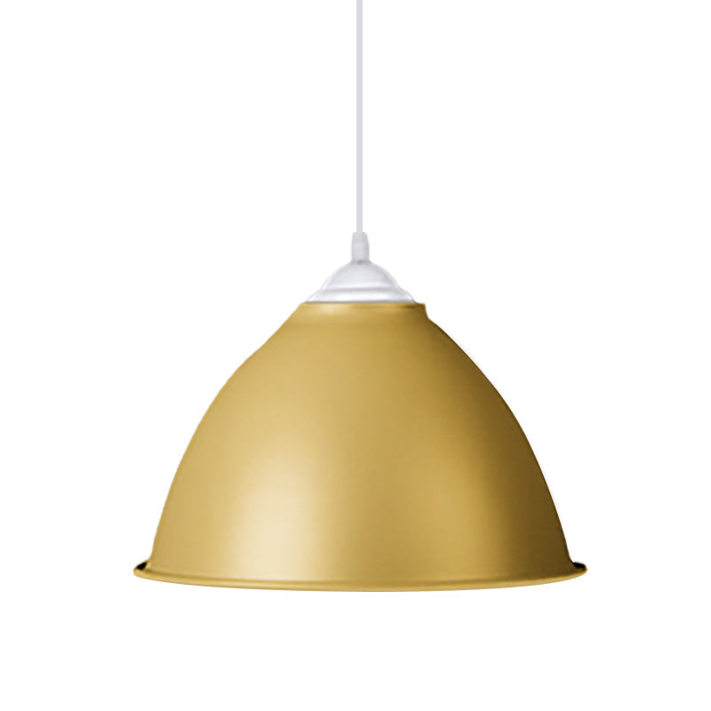 1-Light Industrial Dome Pendant Light In Frosted Green/Yellow For Dining Room - Aluminum Ceiling