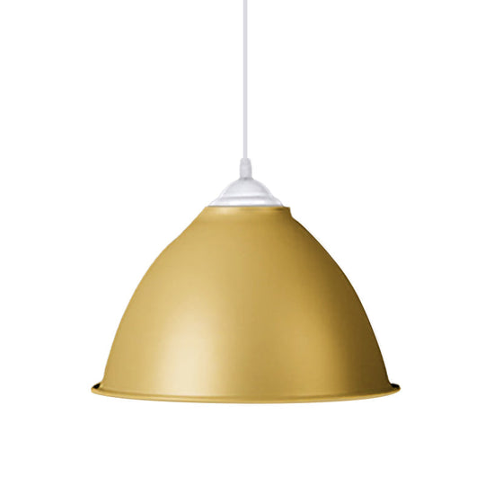 1-Light Industrial Dome Pendant Light In Frosted Green/Yellow For Dining Room - Aluminum Ceiling
