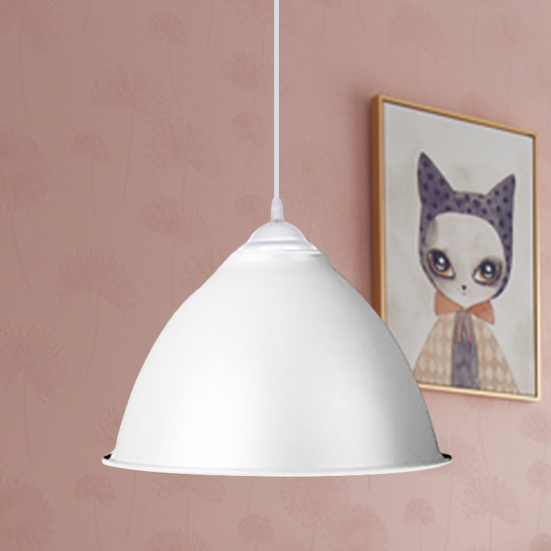 1-Light Industrial Dome Pendant Light In Frosted Green/Yellow For Dining Room - Aluminum Ceiling