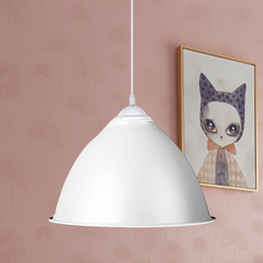 1-Light Industrial Dome Pendant Light In Frosted Green/Yellow For Dining Room - Aluminum Ceiling