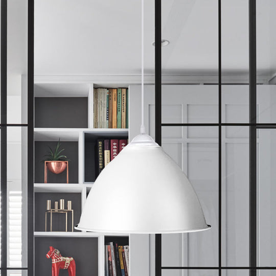 1-Light Industrial Dome Pendant Light In Frosted Green/Yellow For Dining Room - Aluminum Ceiling