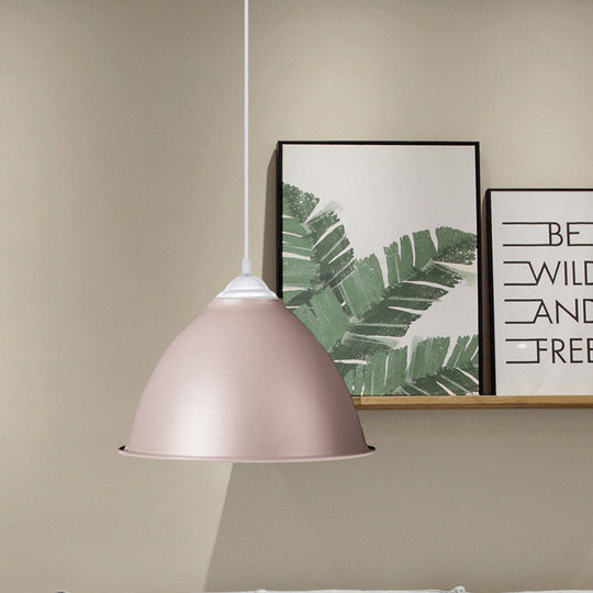 1-Light Industrial Dome Pendant Light In Frosted Green/Yellow For Dining Room - Aluminum Ceiling