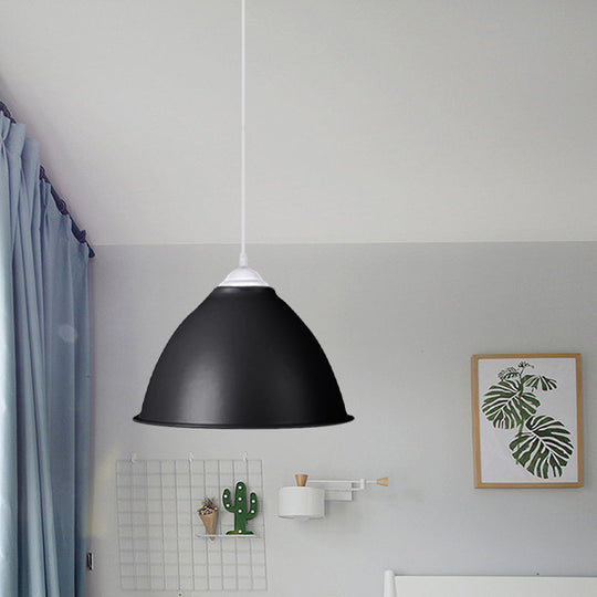 1-Light Industrial Dome Pendant Light In Frosted Green/Yellow For Dining Room - Aluminum Ceiling