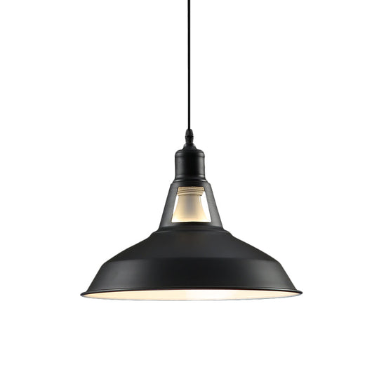 Barn Shade Hanging Lamp - 1 Light Metallic Pendant In Black/White 10.5/12/15 Inch Wide Perfect For