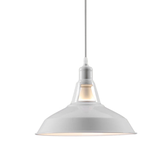 Barn Shade Hanging Lamp - 1 Light Metallic Pendant In Black/White 10.5/12/15 Inch Wide Perfect For