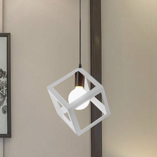 Loft Style Cubic Cage Pendant Light With Colorful Shades For Dining Room