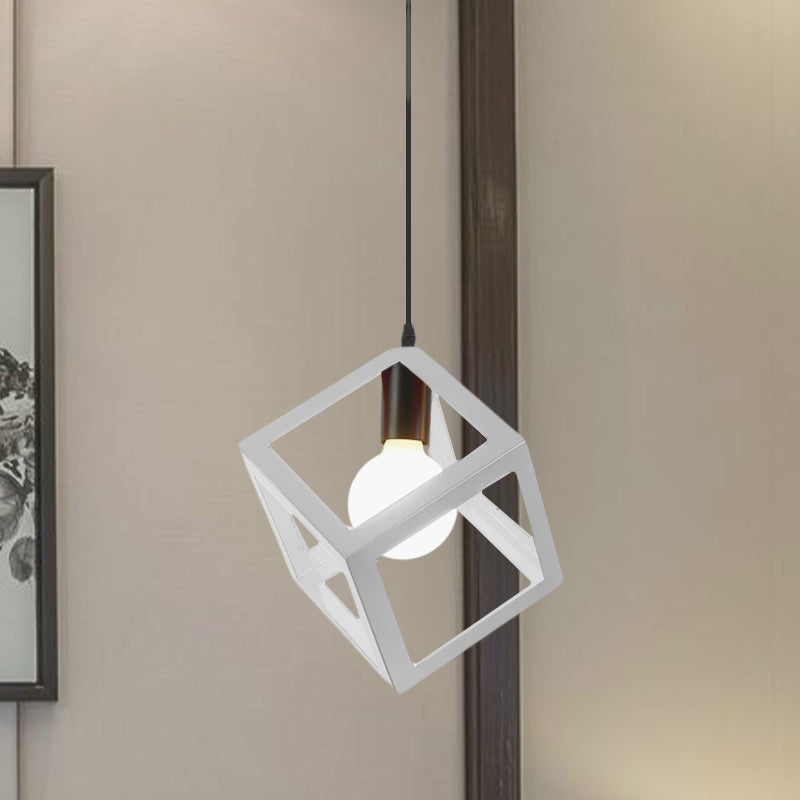 Loft Style 1-Light Hanging Lamp With Cubic Metal Cage Shade - Red/Blue/Green Pendant For Dining Room