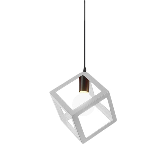 Loft Style Cubic Cage Pendant Light With Colorful Shades For Dining Room
