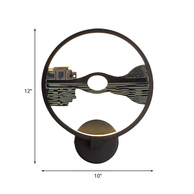 Asian-Inspired Lake Reflection Resin Led Wall Light Sconce For Guest Room