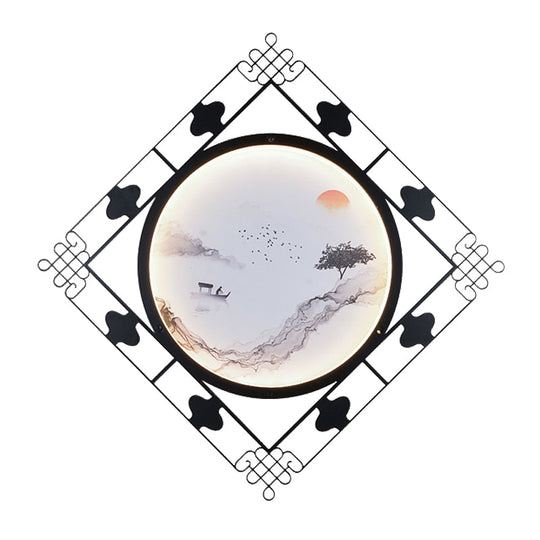 Led Wall Lights For Living Room With Black Chinese Mount And Rhombus Frame