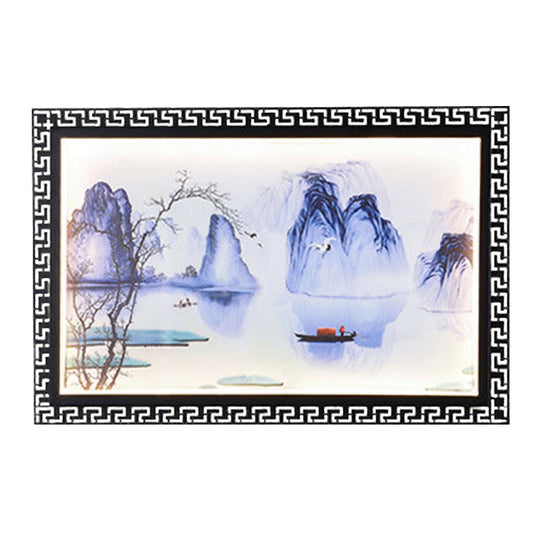 Led Fabric Wall Lamp With Dark Blue Mountain Scene Mural For Family Room