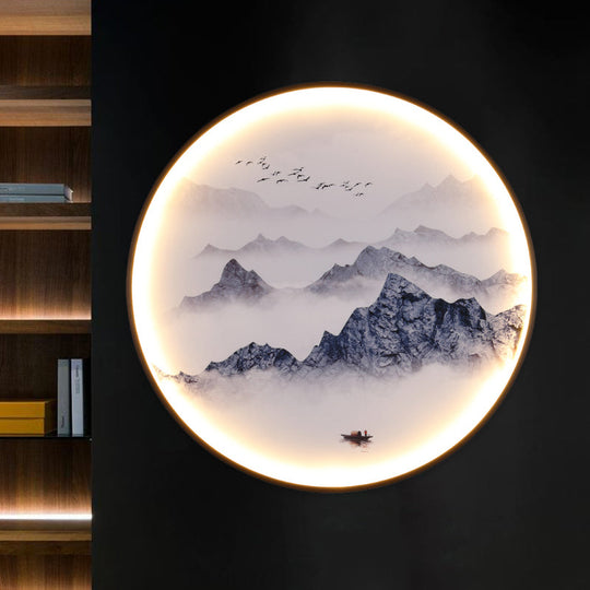 Light Asia Aluminum Led Wall Mounted Mural For Living Room Decoration - Blue Foggy Mountain / B