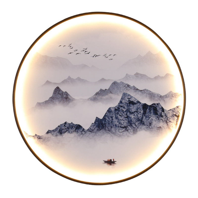 Light Asia Aluminum Led Wall Mounted Mural For Living Room Decoration - Blue Foggy Mountain