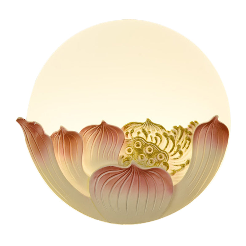 Chinese White Lotus And Mountain Moon Resin Mural Led Wall Lamp For Guest Room