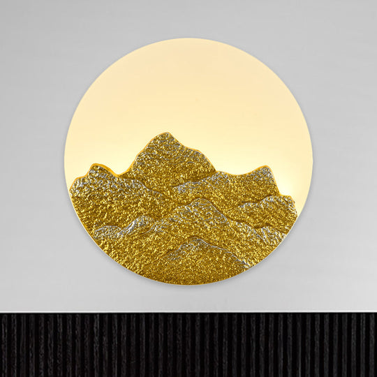 Chinese White Lotus And Mountain Moon Resin Mural Led Wall Lamp For Guest Room /