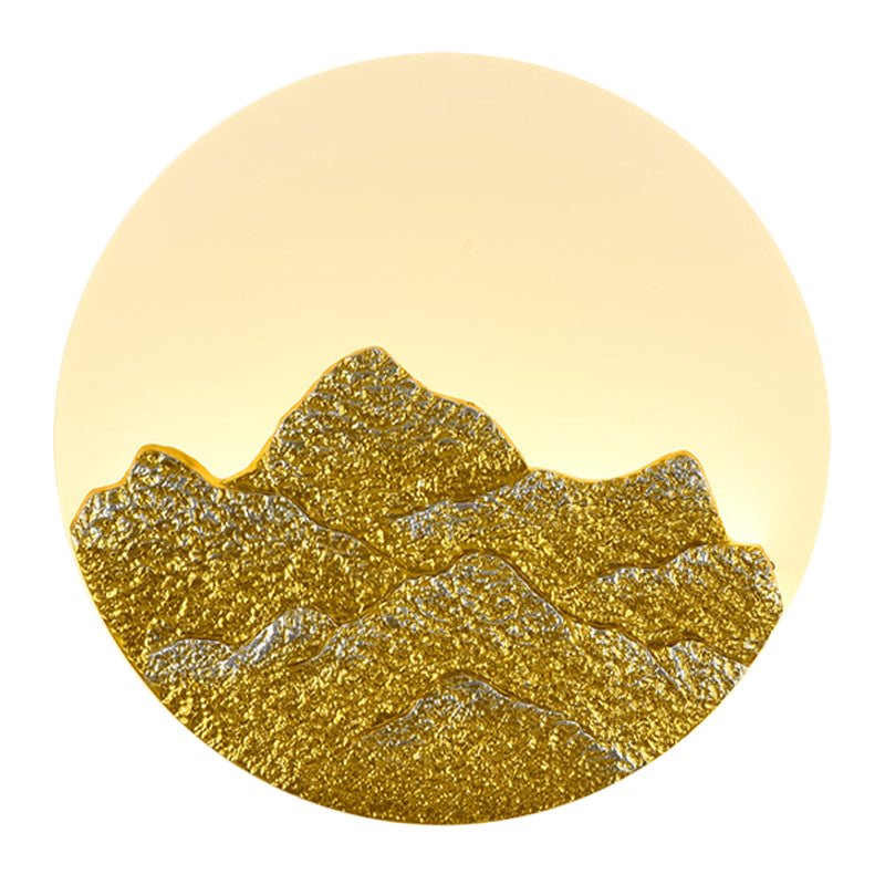 Chinese White Lotus And Mountain Moon Resin Mural Led Wall Lamp For Guest Room