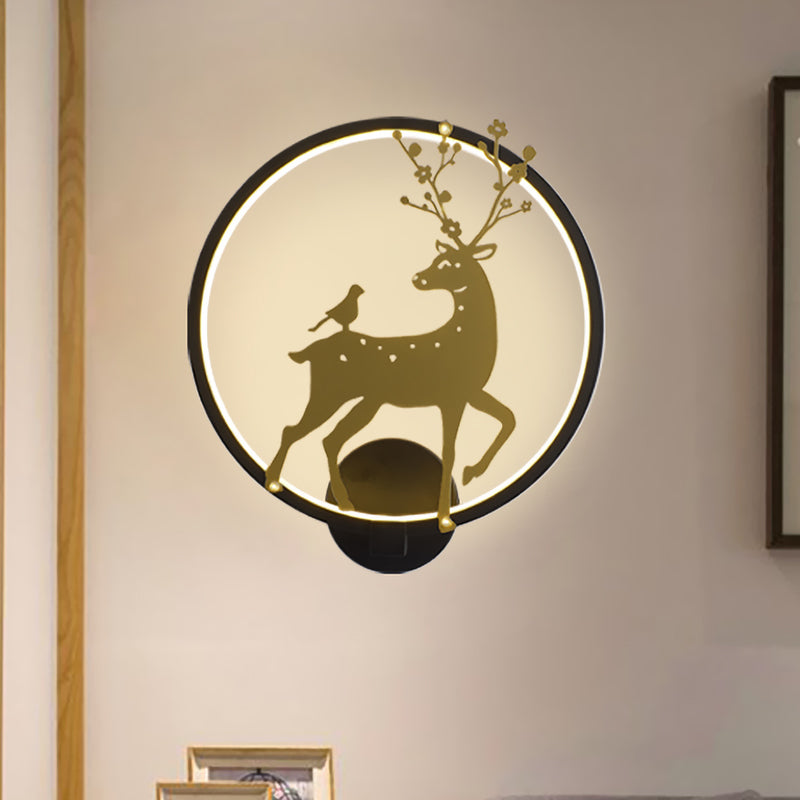 Sleek Sika Deer/Elephant Aluminum Mural Lamp: Modern Black-Gold Led Wall Light For Parlor Black /