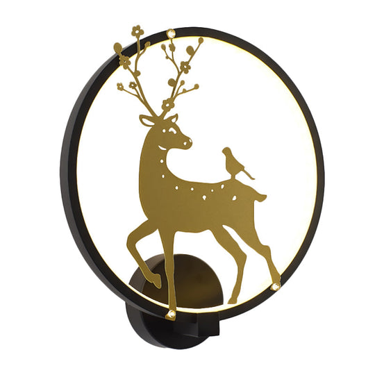 Sleek Sika Deer/Elephant Aluminum Mural Lamp: Modern Black-Gold Led Wall Light For Parlor