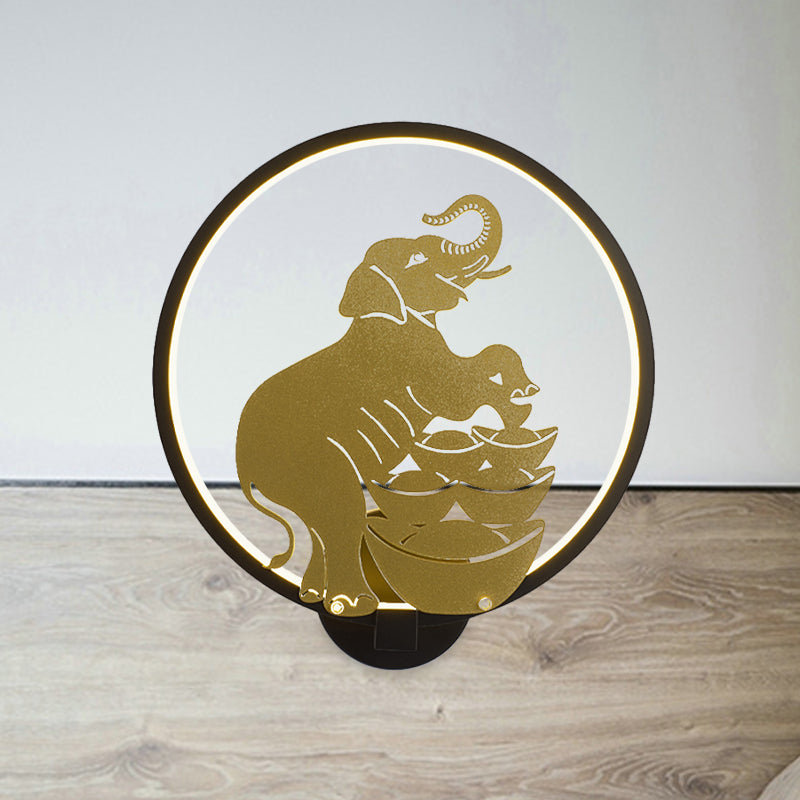 Sleek Sika Deer/Elephant Aluminum Mural Lamp: Modern Black-Gold Led Wall Light For Parlor Black /