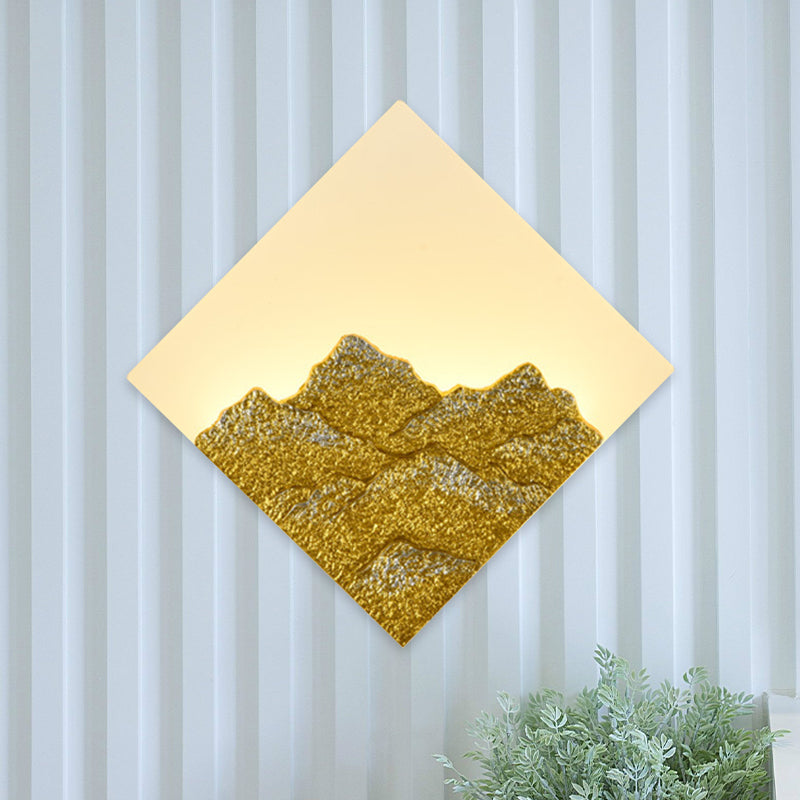 Modern Acrylic Led Wall Sconce - Mountain Pattern Rhombus Mural Design Silver/Gold Bedroom Lighting
