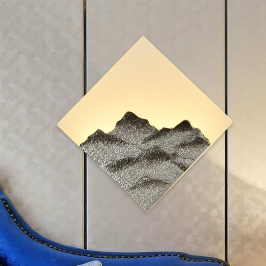 Modern Acrylic Led Wall Sconce - Mountain Pattern Rhombus Mural Design Silver/Gold Bedroom Lighting