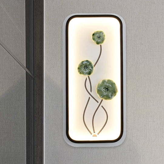 Lotus Blossom Mural Lamp - Chinese Ceramic Black-Green Or Red Led Wall Light For Family Room Black /