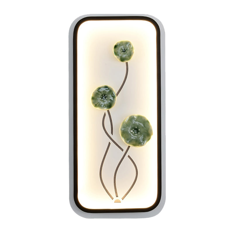 Lotus Blossom Mural Lamp - Chinese Ceramic Black-Green Or Red Led Wall Light For Family Room