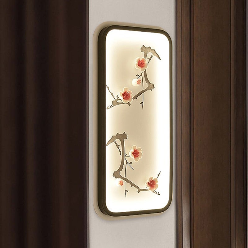 Lotus Blossom Mural Lamp - Chinese Ceramic Black-Green Or Red Led Wall Light For Family Room