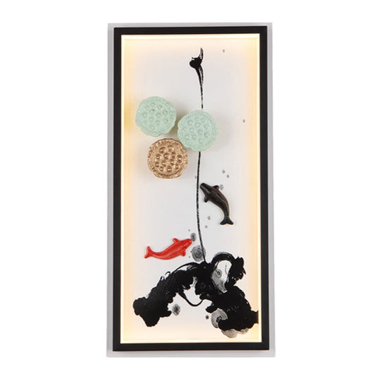 Ink Painting Mural Led Wall Light Fixture - Chinese Style Black