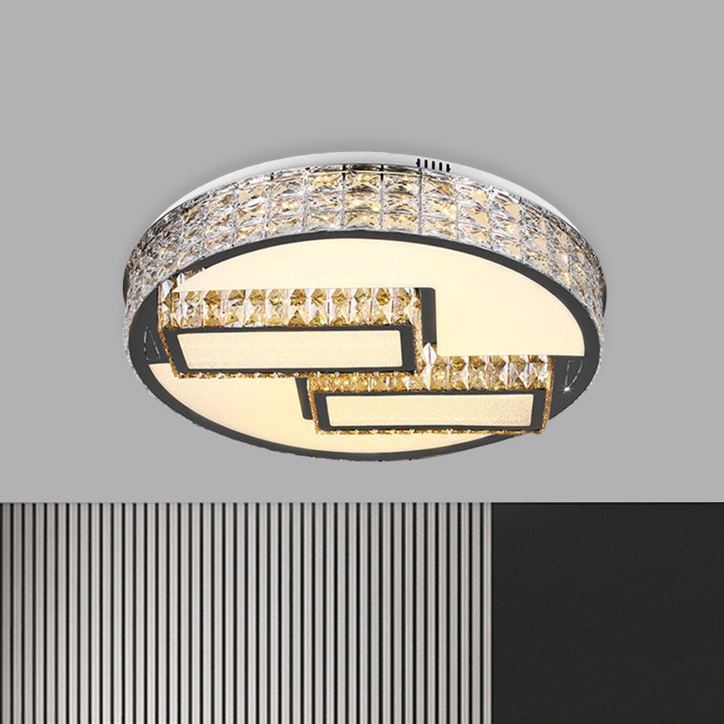 Modern Led Drum Close To Ceiling Lighting Fixture - Stainless Steel With Crystal Flushmount