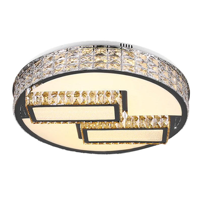 Modern Led Drum Close To Ceiling Lighting Fixture - Stainless Steel With Crystal Flushmount