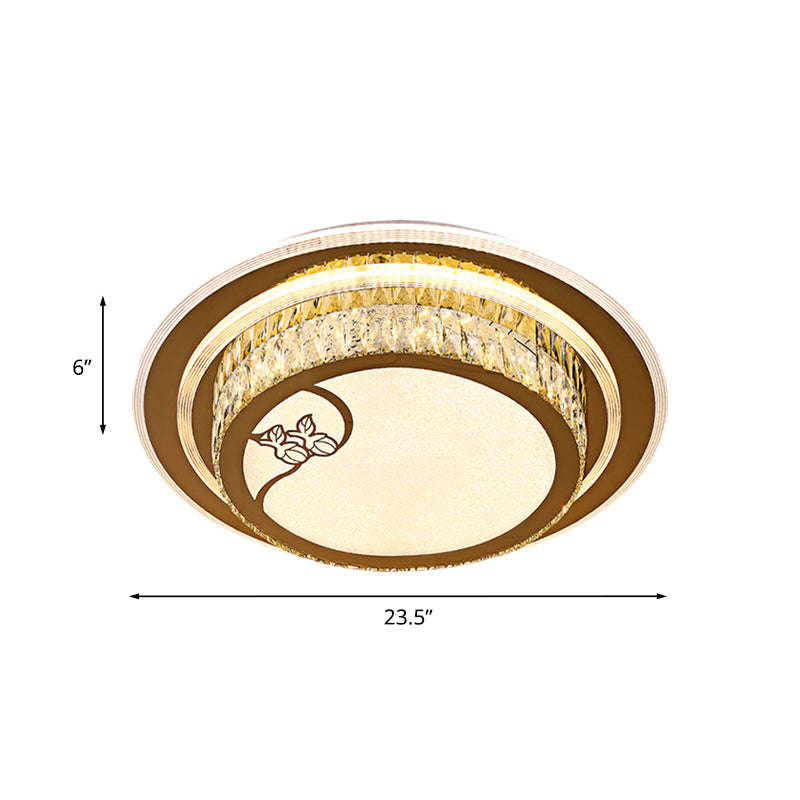 Contemporary Led Crystal Ceiling Light - Chrome Drum Flush Mount For Bedroom