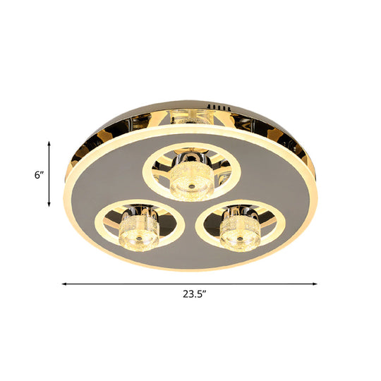 Nickel Circle Crystal Flushmount Led Ceiling Light For Nordic Bedroom