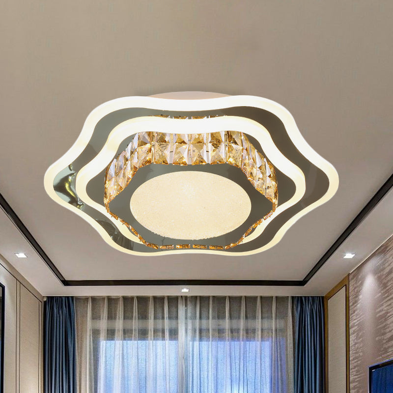 Faceted Glass & Stainless Steel Led Close - To - Ceiling Fixture