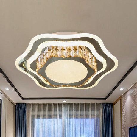 Faceted Glass & Stainless Steel Led Close-To-Ceiling Fixture