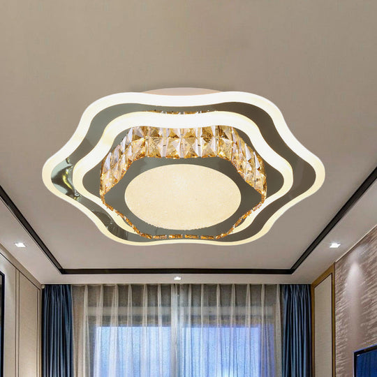 Faceted Glass & Stainless Steel Led Close-To-Ceiling Fixture