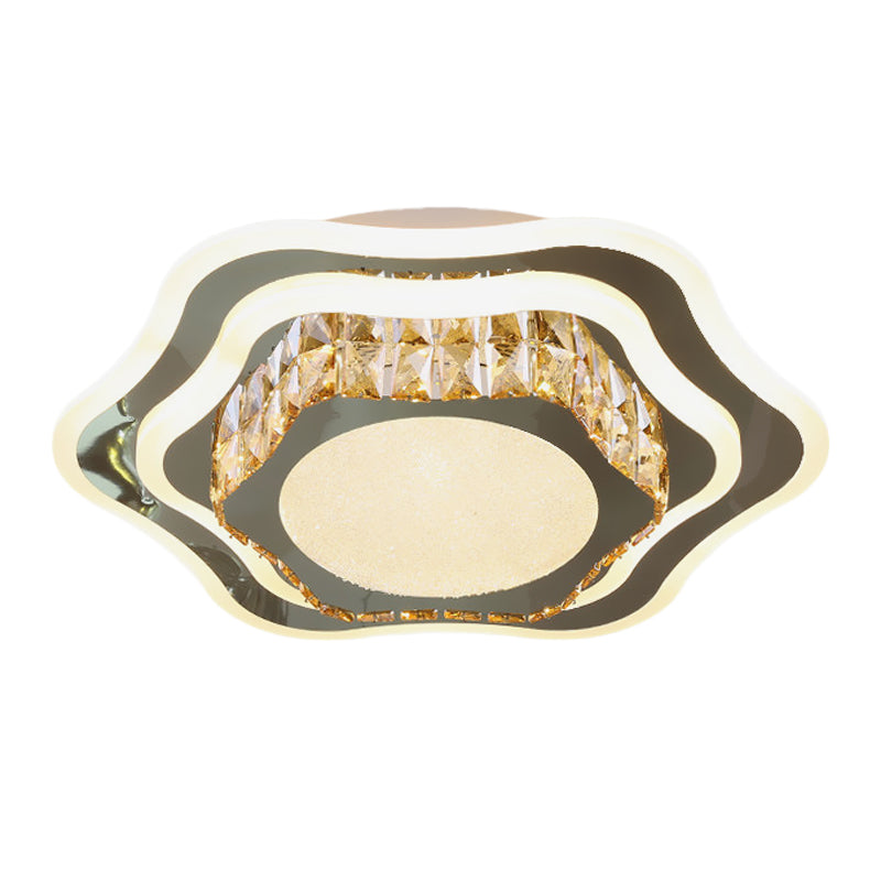 Faceted Glass & Stainless Steel Led Close - To - Ceiling Fixture