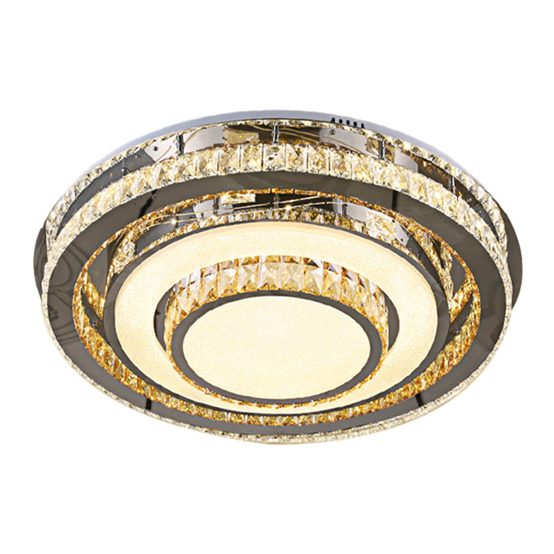Crystal Led Flushmount Close To Ceiling Lighting Fixture In Nickel - Simple & Sleek Design
