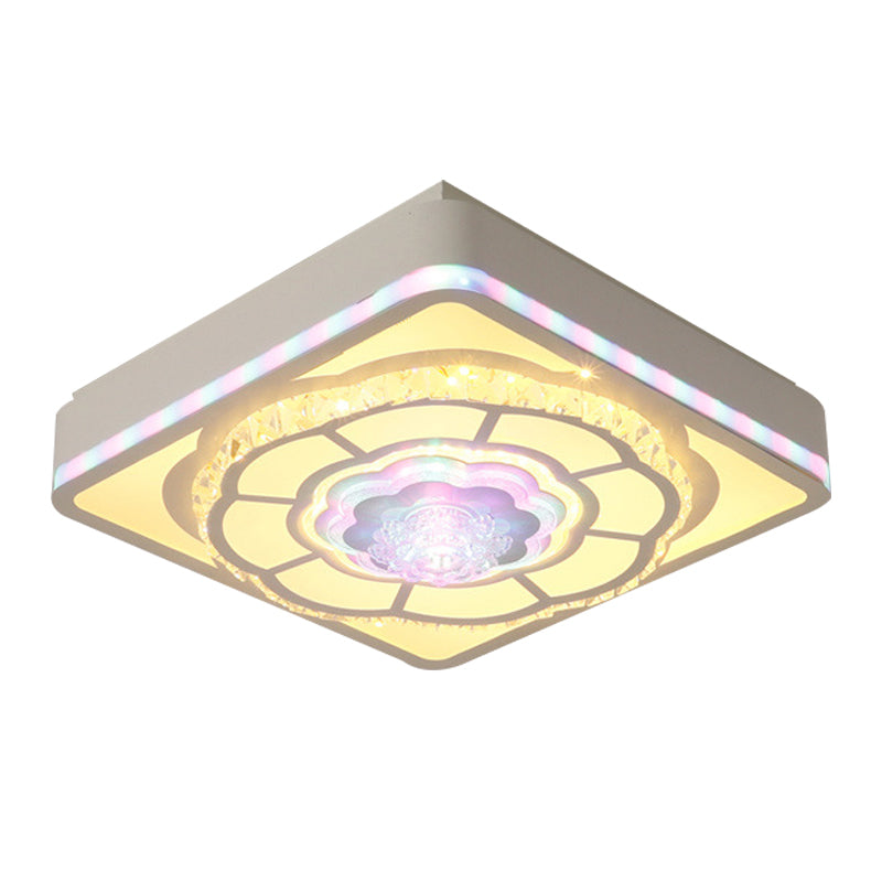 Floral Design Square Bedroom Ceiling Lamp: Crystal White Flush Mount Light Fixture With Nordic