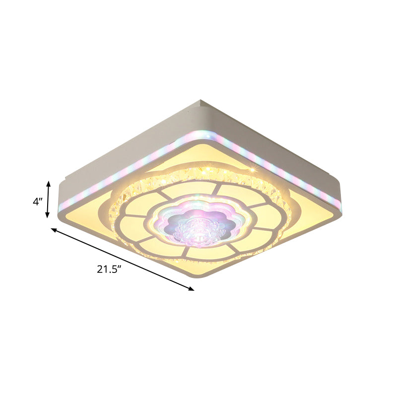 Floral Design Square Bedroom Ceiling Lamp: Crystal White Flush Mount Light Fixture With Nordic