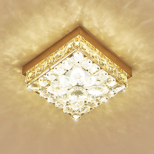 Faceted Crystal Led Cube Ceiling Light In Gold - Perfect For Modern Corridors