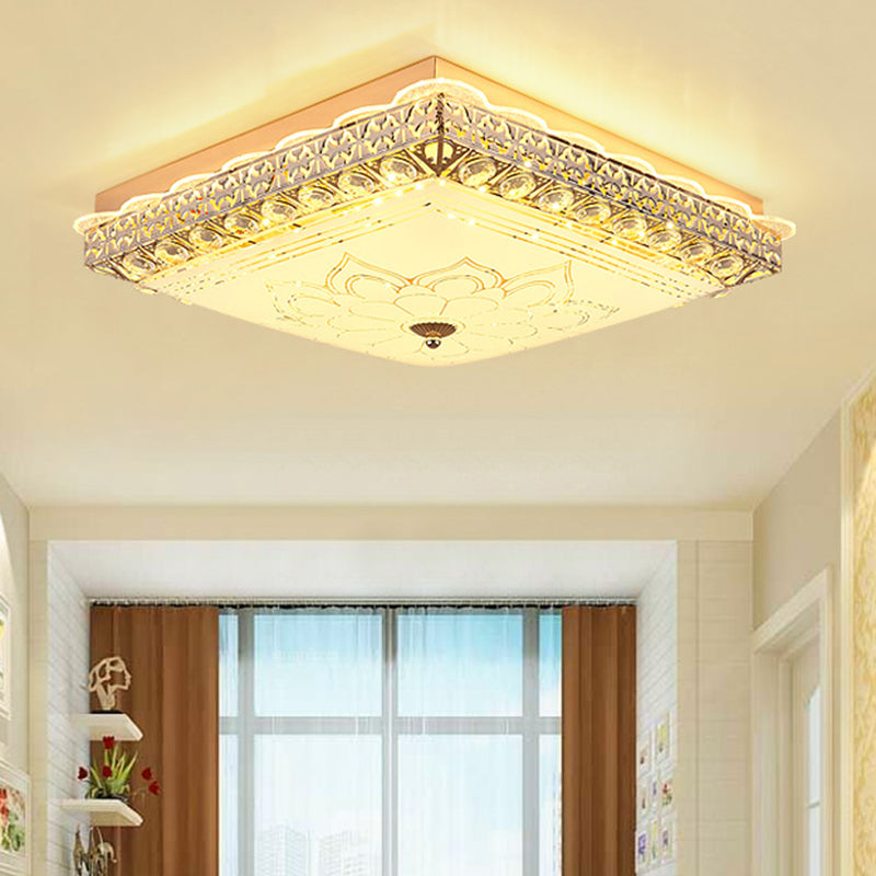 Modern Gold Led Ceiling Light Fixture For Bedroom - Crystal Block Design