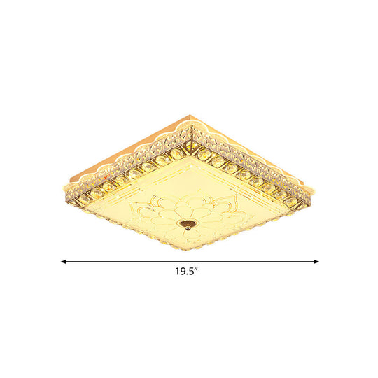 Modern Gold Led Ceiling Light Fixture For Bedroom - Crystal Block Design