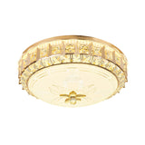 Gold Led Crystal Block Flushmount: Contemporary Drum Living Room Lighting