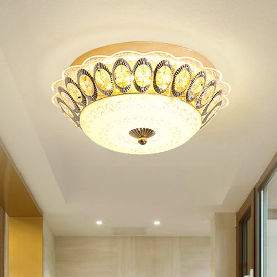Modern Led Gold Flush Mount Fixture With Clear Crystal Flowers For Living Room