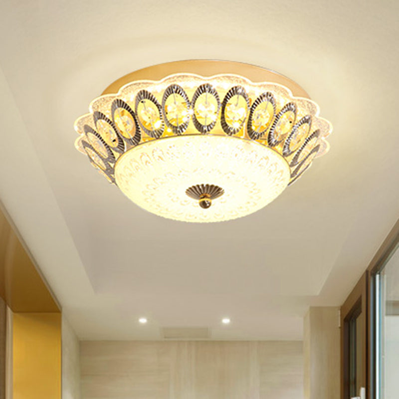 Modern Led Gold Flush Mount Fixture With Clear Crystal Flowers For Living Room